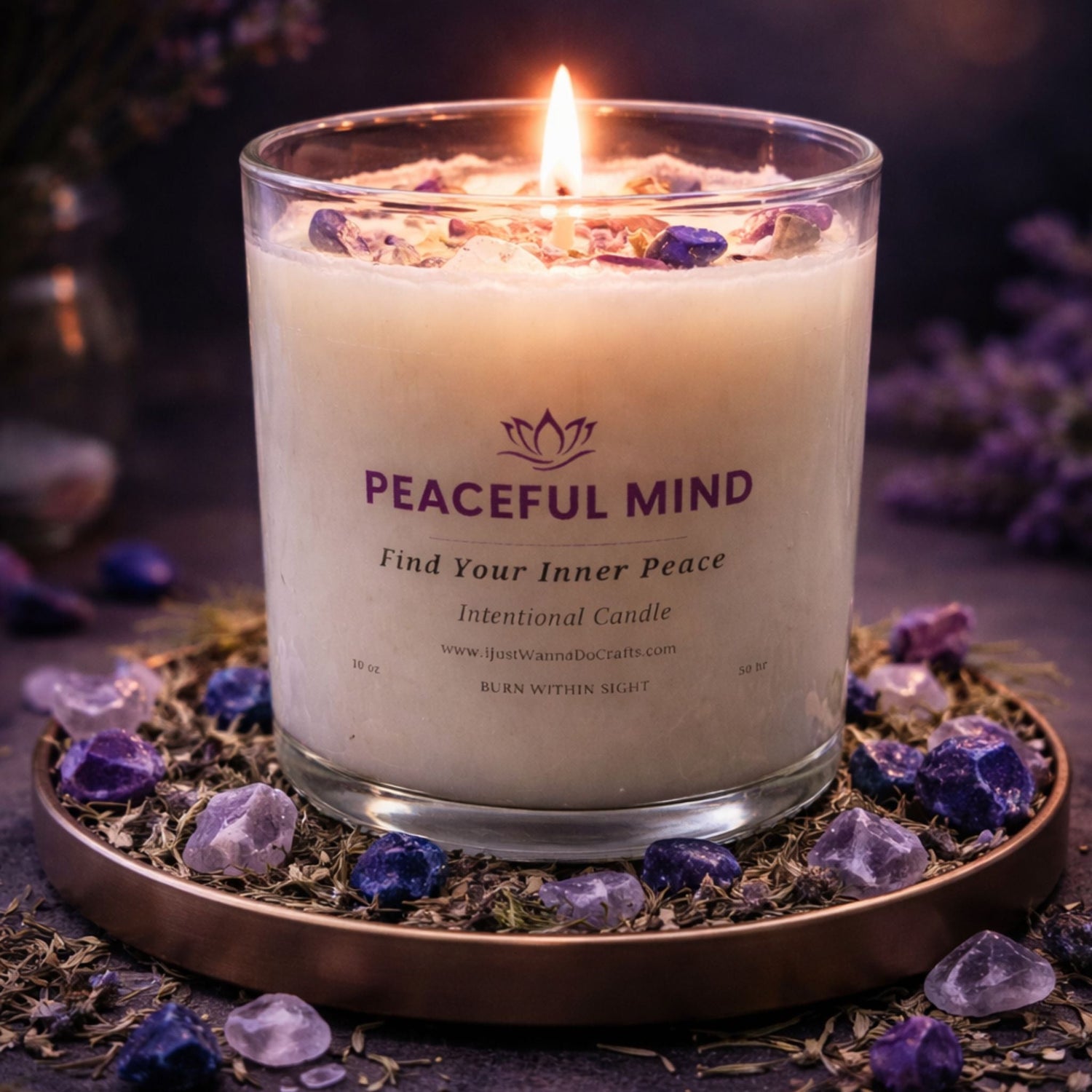 Spellbound Wishes crystal candles handcrafted with soy wax and holistic elements.