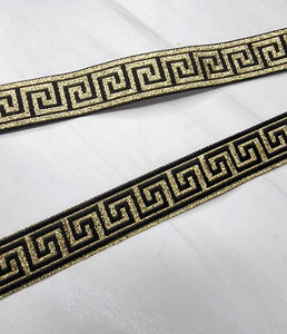 Inspired Ribbon - 7/8" Metallic GREEK KEY Jacquard Ribbon Trim Gold/Black -1 Yard