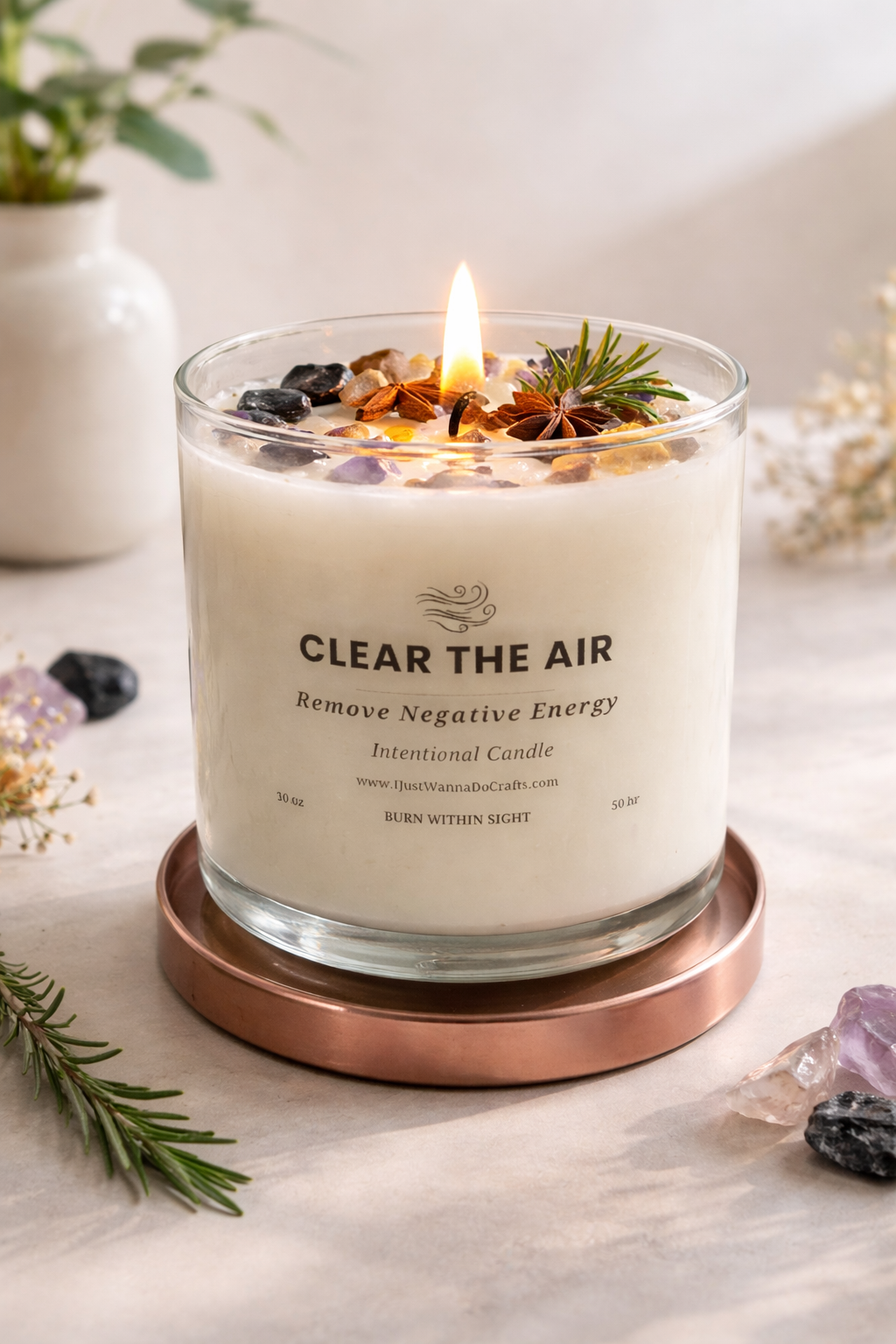 Protective cleansing candle styled in a calm home setting for mindfulness rituals