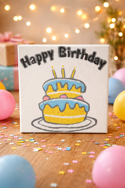 Happy birthday paint by number set featuring a colorful cake illustration, perfect for birthday parties and creative gifts