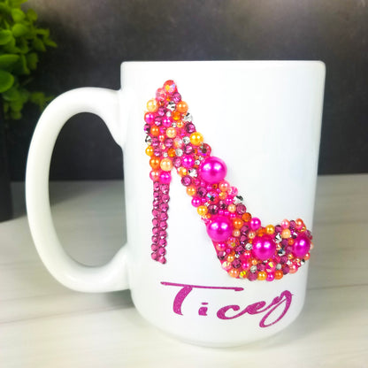 Personalized Bling High Heel Coffee Mug (Many Color Options)