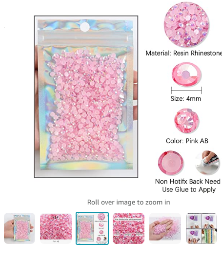 2500pcs 4mm 25gram Jelly Rhinestone AB Color Non Hotfix Glitter Resin Rhinestone Bling (Pink AB)