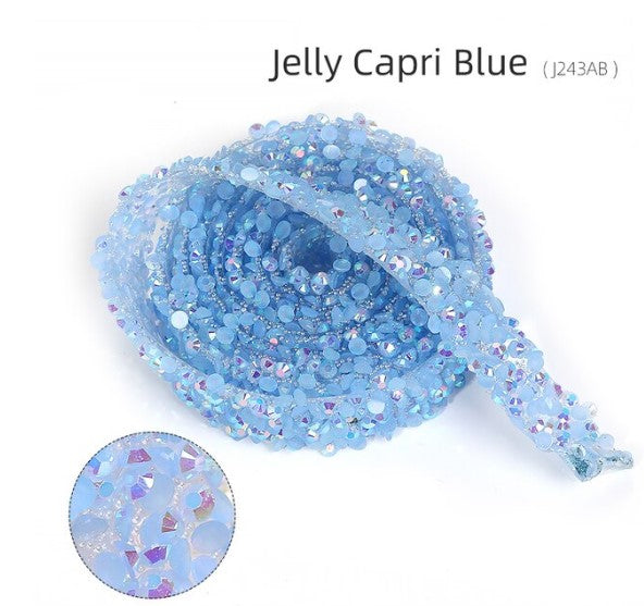 Jelly Capri Blue - 12mm AB jelly Rhinestones Chain Trim 1 yard