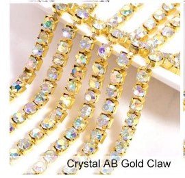 10 Yards/roll SS18 - Crystal AB- Gold Rhinestones Chain