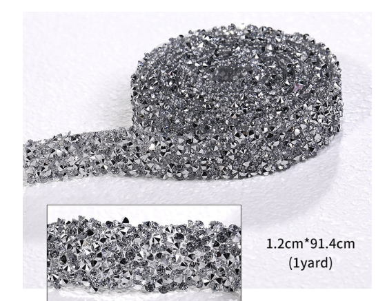 Shiny Silver-12 mm Shiny Resin Rhinestones Chain Trim  - 1 yard