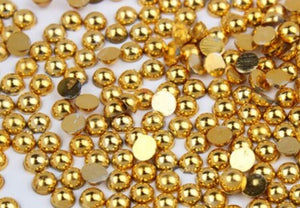 Shiny Gold Hematite Flat Back Half Round Pearls Non-Hotfix (Size Options)