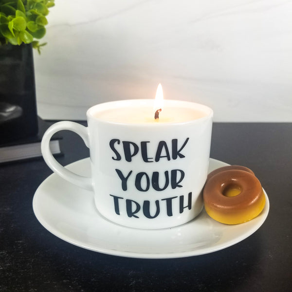 Speak-Your-Truth-black-Coffee-Cup-Candle-doughnuts-wax-melts