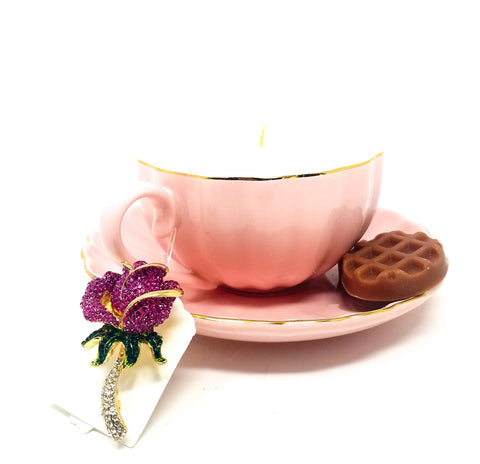 Pink-Tea-Cup-Candle-rose-brooch-wax-melts