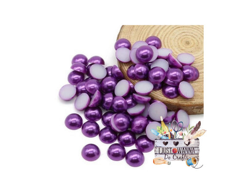 Dark Purple Flat Back Half Round Pearls Non-Hotfix (Size Options)