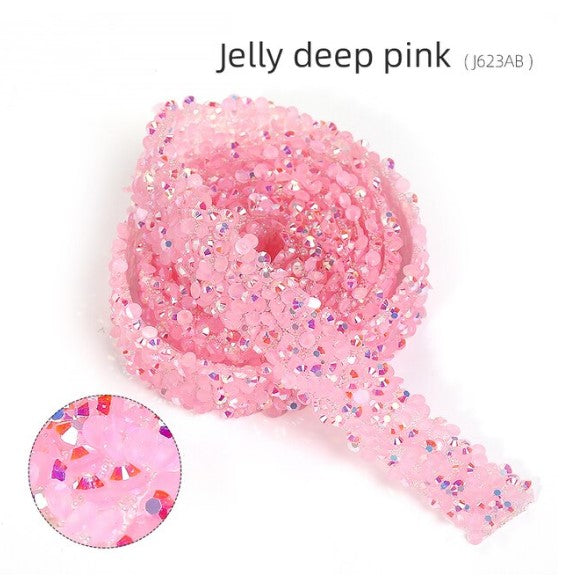 Deep Pink Jelly - 12mm AB jelly Rhinestones Chain Trim 1 yard