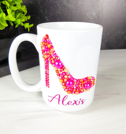 Personalized Bling High Heel Coffee Mug (Many Color Options)