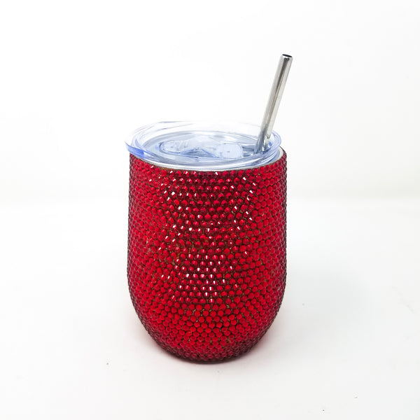 Crystal Glass Wine Tumbler with 2 Lids and Straw
